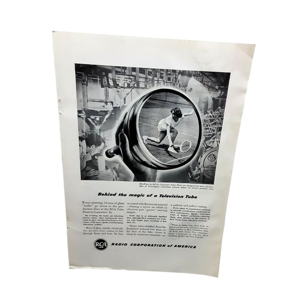 1948 RCA Television Tube Woman Tennis Player Original Print Ad advertisement